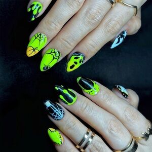 Neon Nightmare Halloween Nail Art